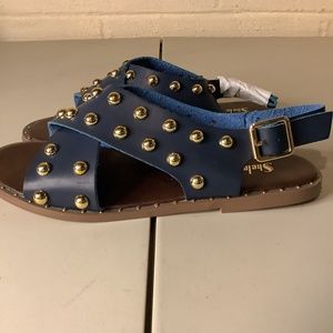 Navy Blue Gold Studded Flats